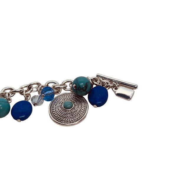 Chaps Silver Tone, Aqua and Blue Bracelet With Toggle Clasp - Picture 7 of 8